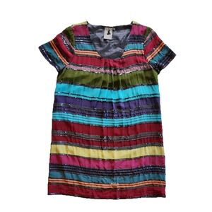Esthers Archive Silk Shift Dress Artsy Boho Party Cocktail Sequin Colorful Sz XS